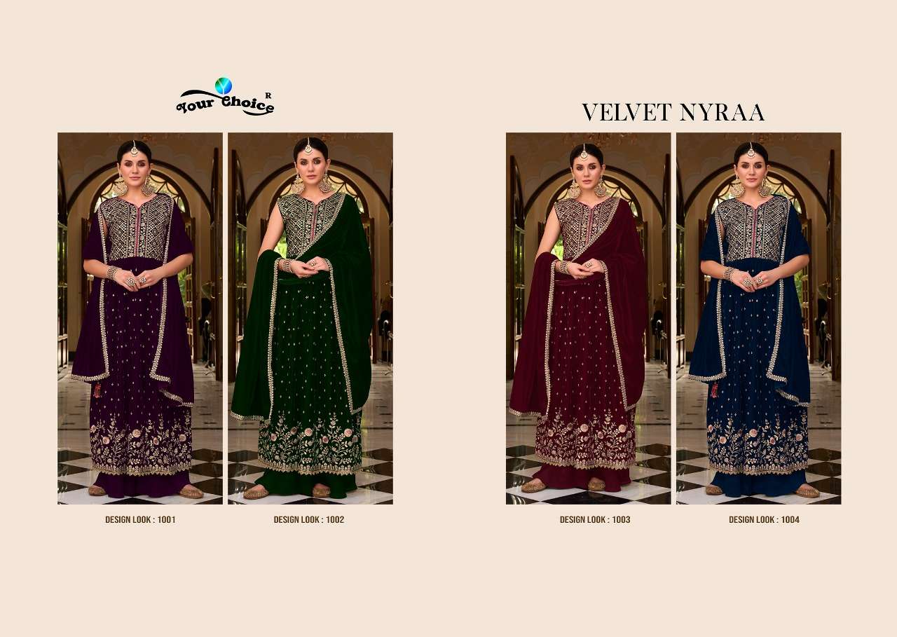 Your Choice Velvet Nyraa Catalog Ready Made Pashmina Dress Materials Wholesale