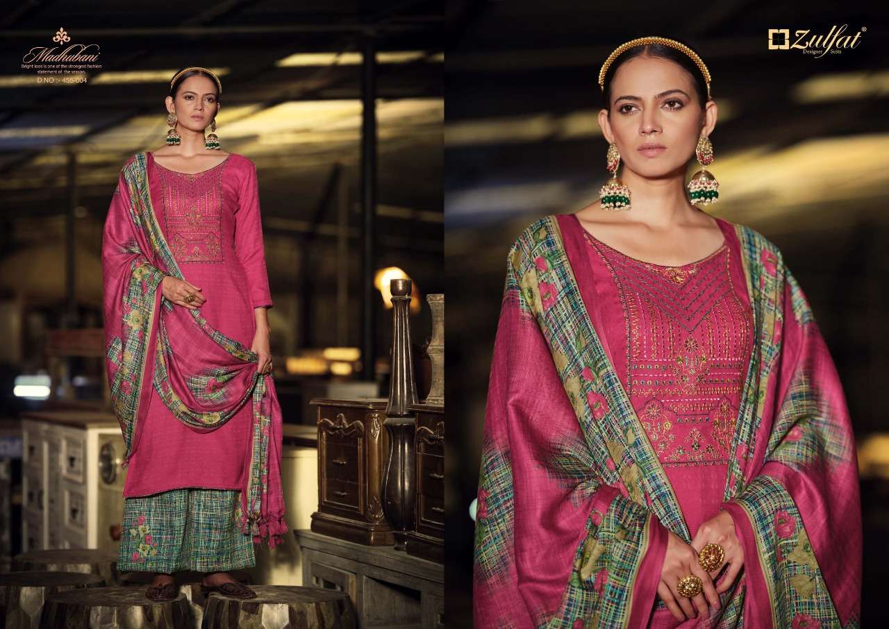 Zulfat Madhubani Catalog Embroidery Wear Winter Pashmina Dress Materials Wholesale
