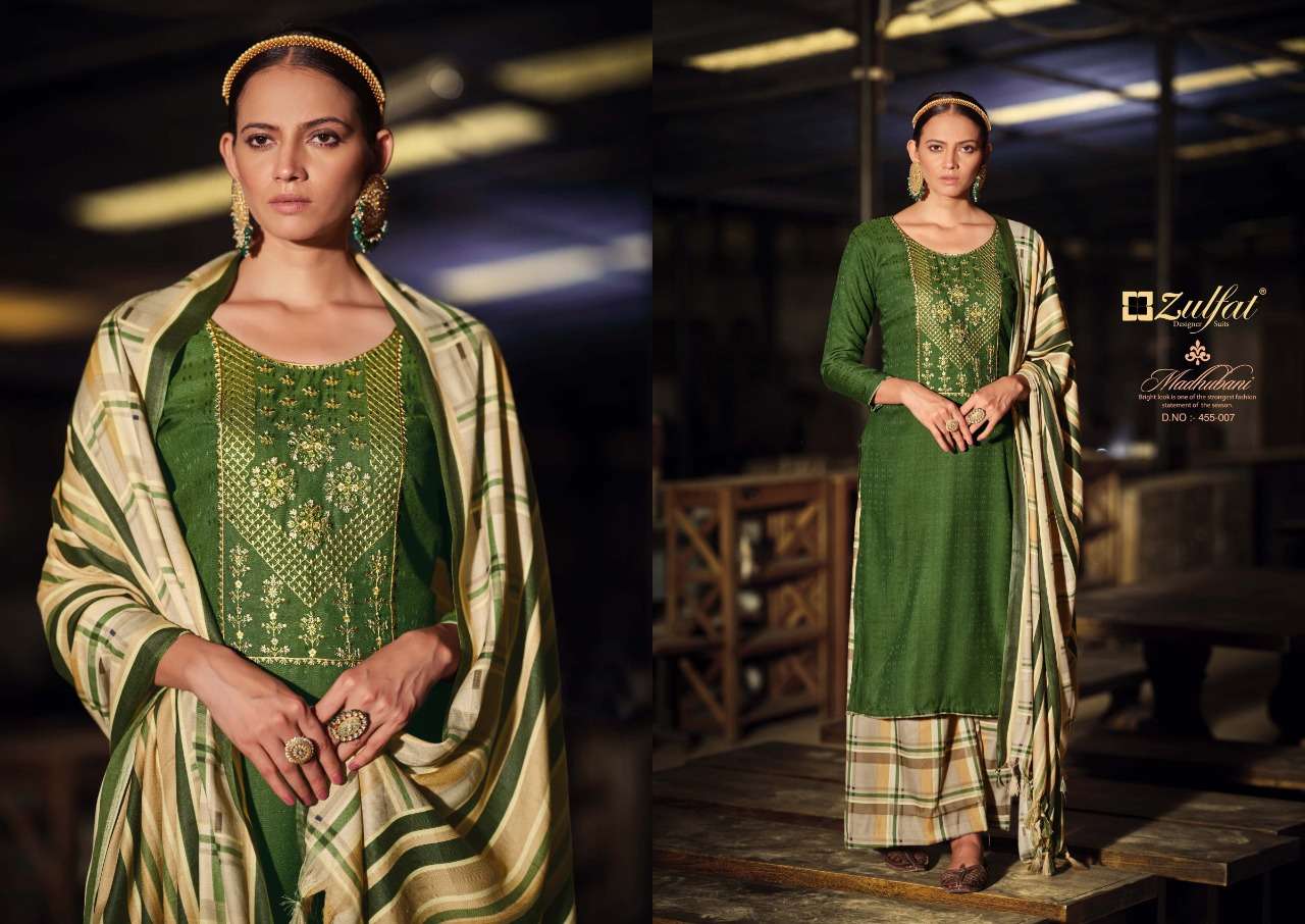 Zulfat Madhubani Catalog Embroidery Wear Winter Pashmina Dress Materials Wholesale
