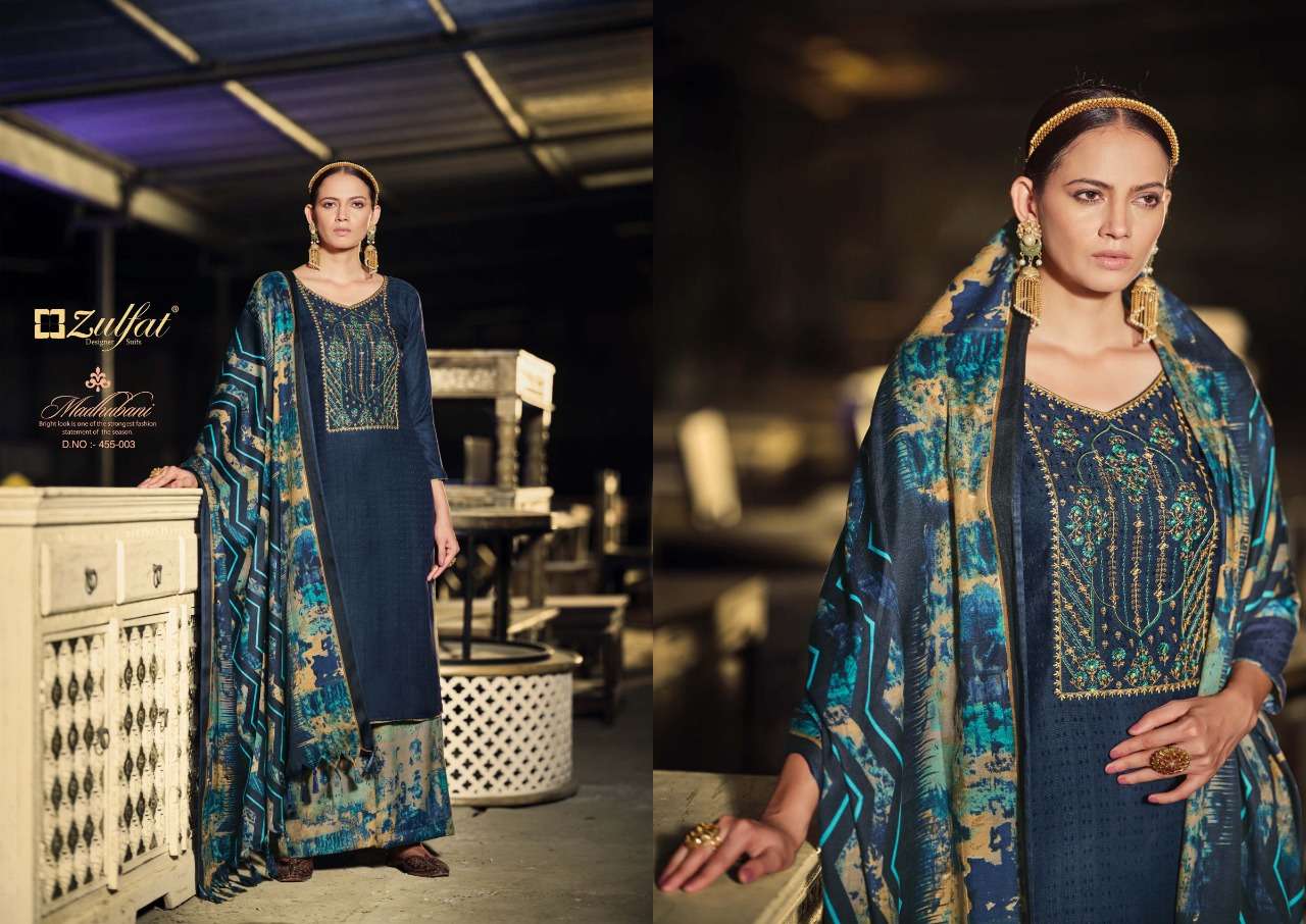 Zulfat Madhubani Catalog Embroidery Wear Winter Pashmina Dress Materials Wholesale