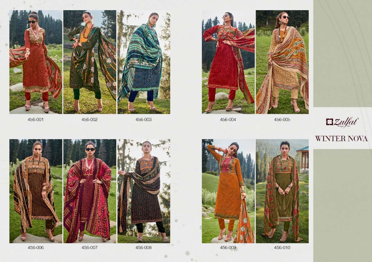 Zulfat Winter Nova Catalog Pashmina Woollen Dress Materials Wholesale