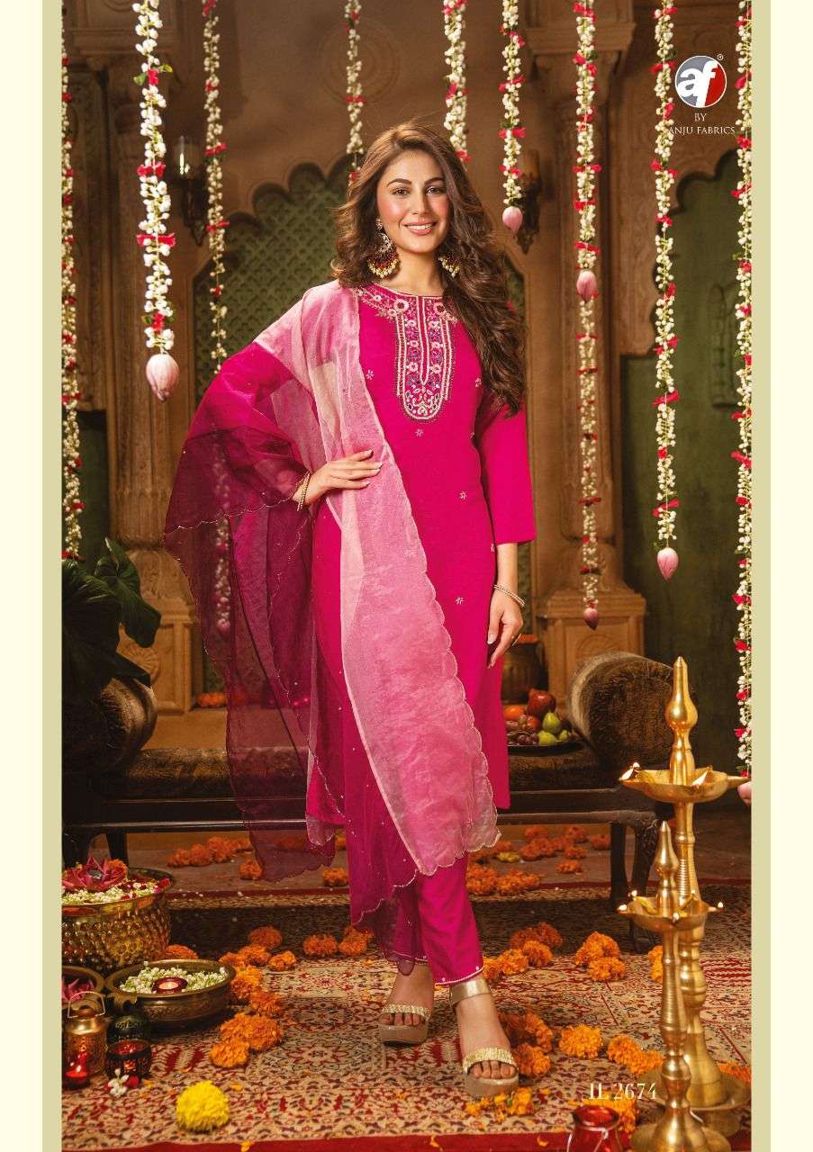 ANJU FABRICS PRESENT HEAVY KURTI WITH EXCLUSIVE PANT & HAND WORK DUPATTA 