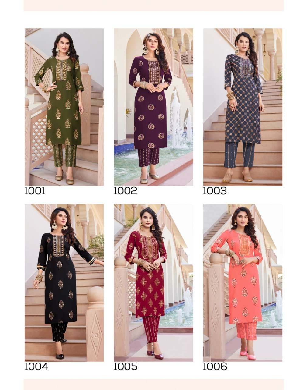 Rayon With Classy Gold Print  Fancy Embroidery Kurti Pant