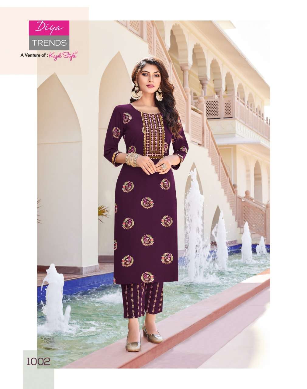Rayon With Classy Gold Print  Fancy Embroidery Kurti Pant