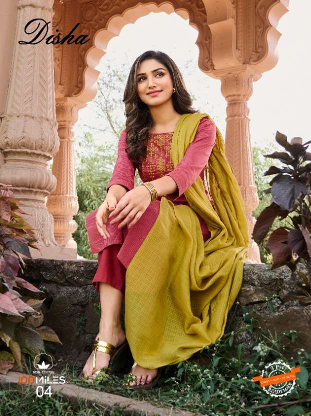 100Miles Present DISHA Kurti Pant Dupatta On Wholesale 