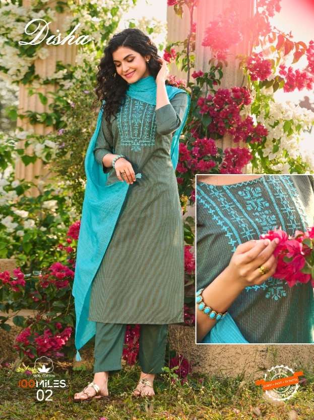 100Miles Present DISHA Kurti Pant Dupatta On Wholesale 