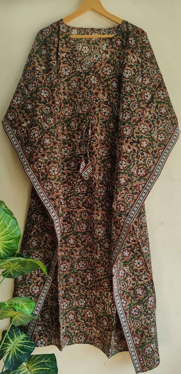 Aanvi Fab Present Summer Collection Pure Hand Block Printed Long  kaftans Dress On Wholesale