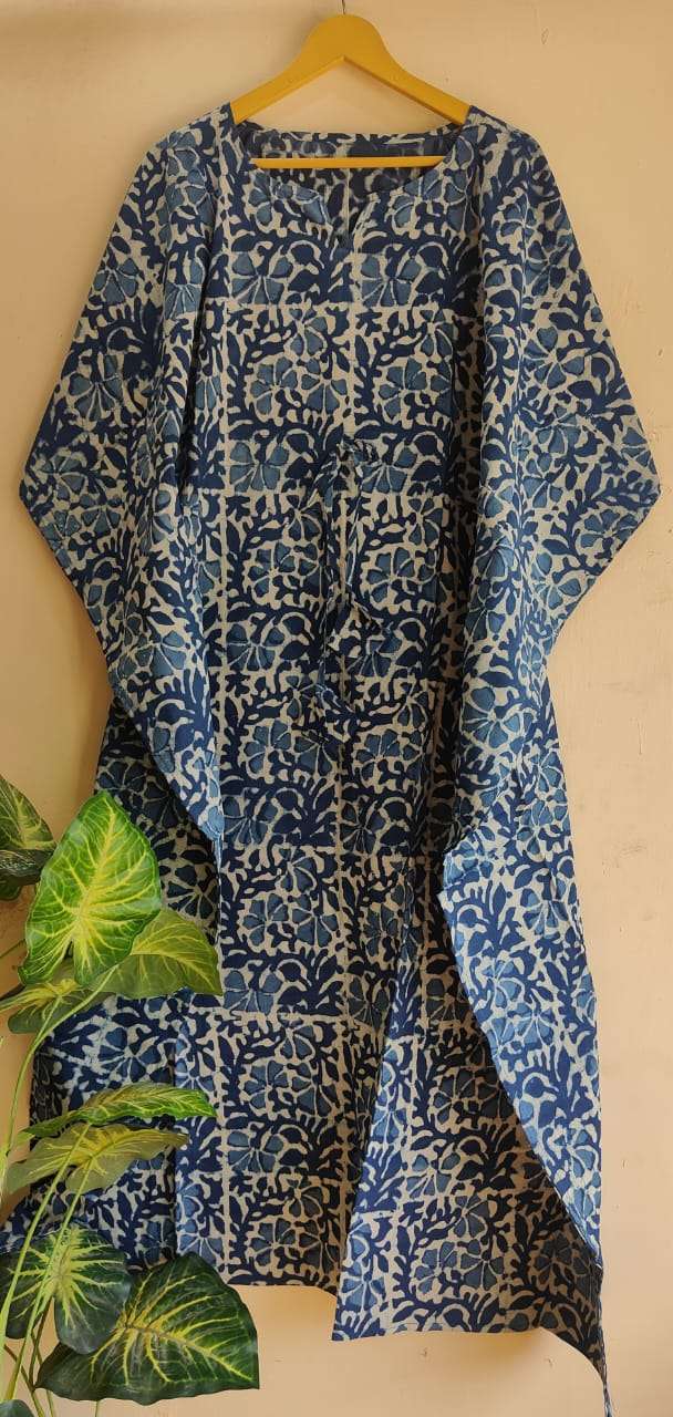 Aanvi Fab Present Summer Collection Pure Hand Block Printed Long  kaftans Dress On Wholesale
