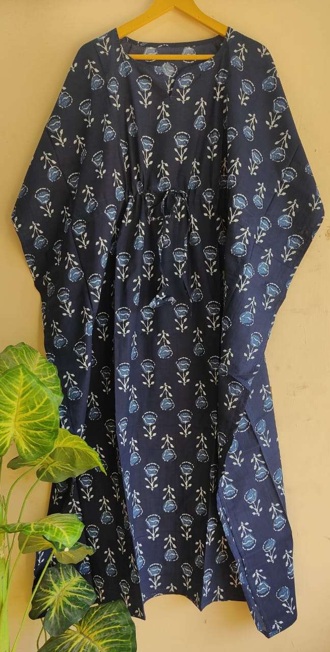 Aanvi Fab Present Summer Collection Pure Hand Block Printed Long  kaftans Dress On Wholesale