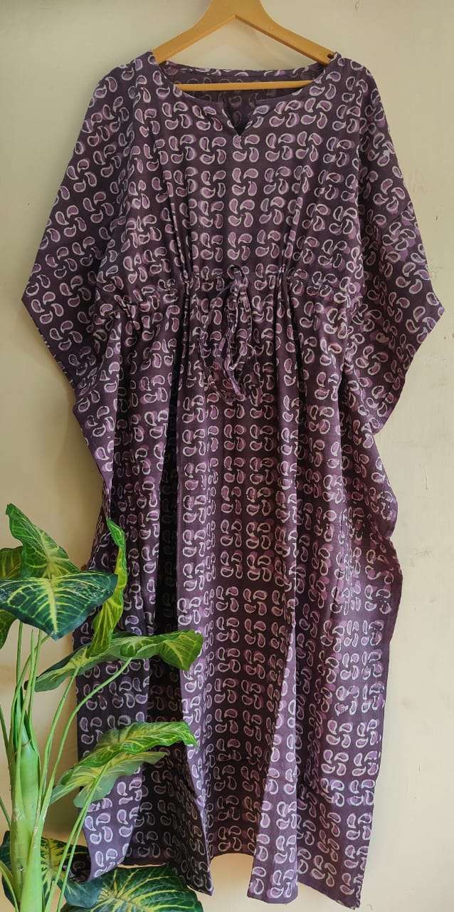 Aanvi Fab Present Summer Collection Pure Hand Block Printed Long  kaftans Dress On Wholesale