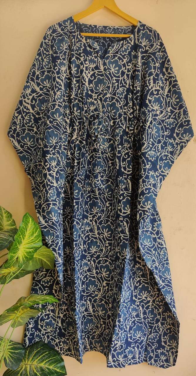 Aanvi Fab Present Summer Collection Pure Hand Block Printed Long  kaftans Dress On Wholesale