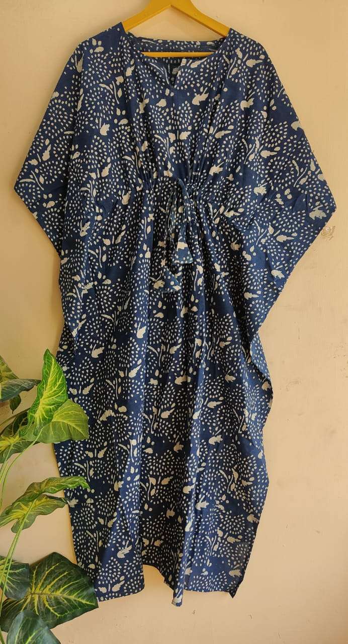 Aanvi Fab Present Summer Collection Pure Hand Block Printed Long  kaftans Dress On Wholesale