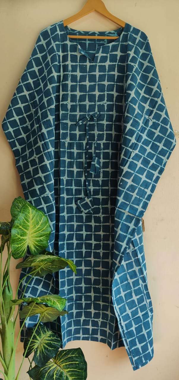 Aanvi Fab Present Summer Collection Pure Hand Block Printed Long  kaftans Dress On Wholesale