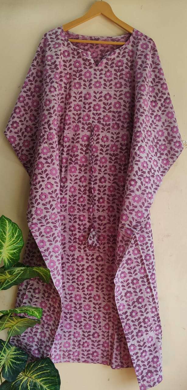 Aanvi Fab Present Summer Collection Pure Hand Block Printed Long  kaftans Dress On Wholesale