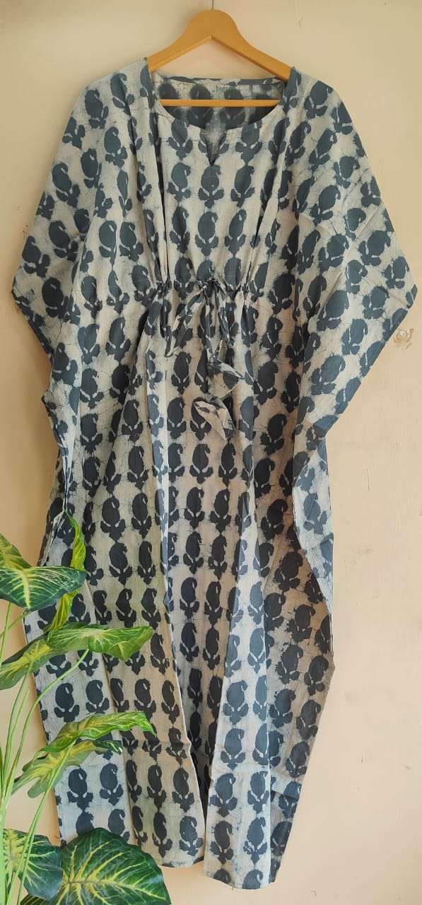 Aanvi Fab Present Summer Collection Pure Hand Block Printed Long  kaftans Dress On Wholesale
