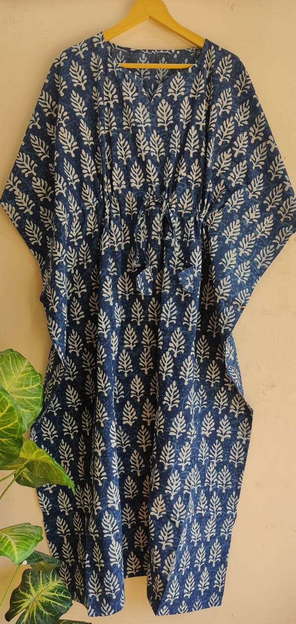 Aanvi Fab Present Summer Collection Pure Hand Block Printed Long  kaftans Dress On Wholesale