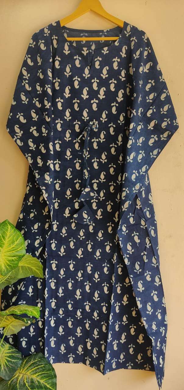 Aanvi Fab Present Summer Collection Pure Hand Block Printed Long  kaftans Dress On Wholesale