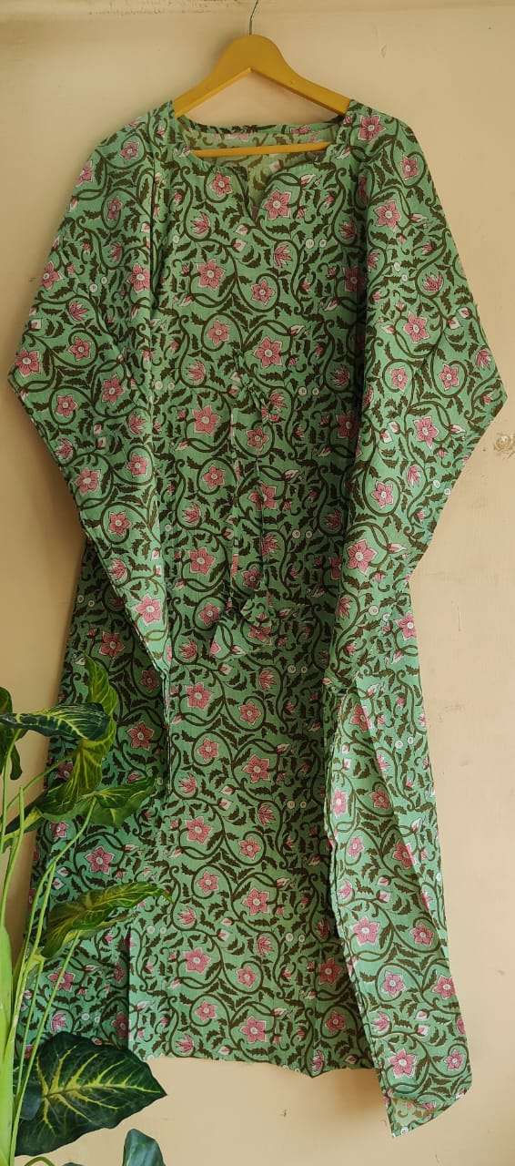 Aanvi Fab Present Summer Collection Pure Hand Block Printed Long  kaftans Dress On Wholesale