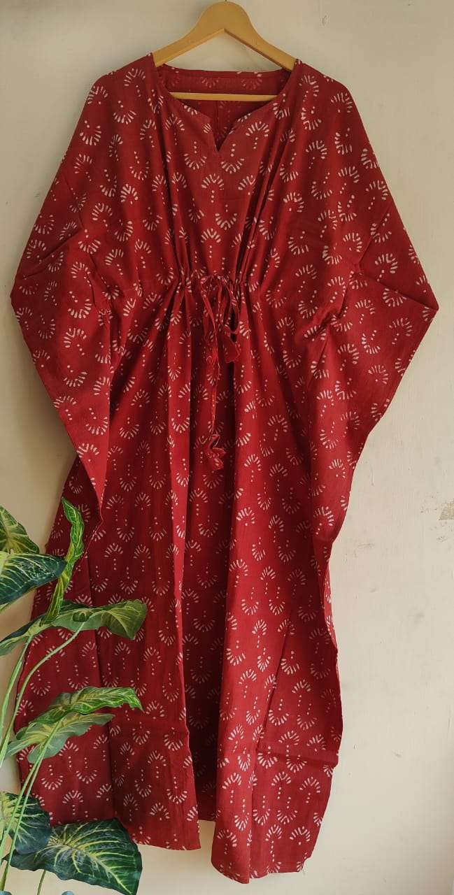 Aanvi Fab Present Summer Collection Pure Hand Block Printed Long  kaftans Dress On Wholesale
