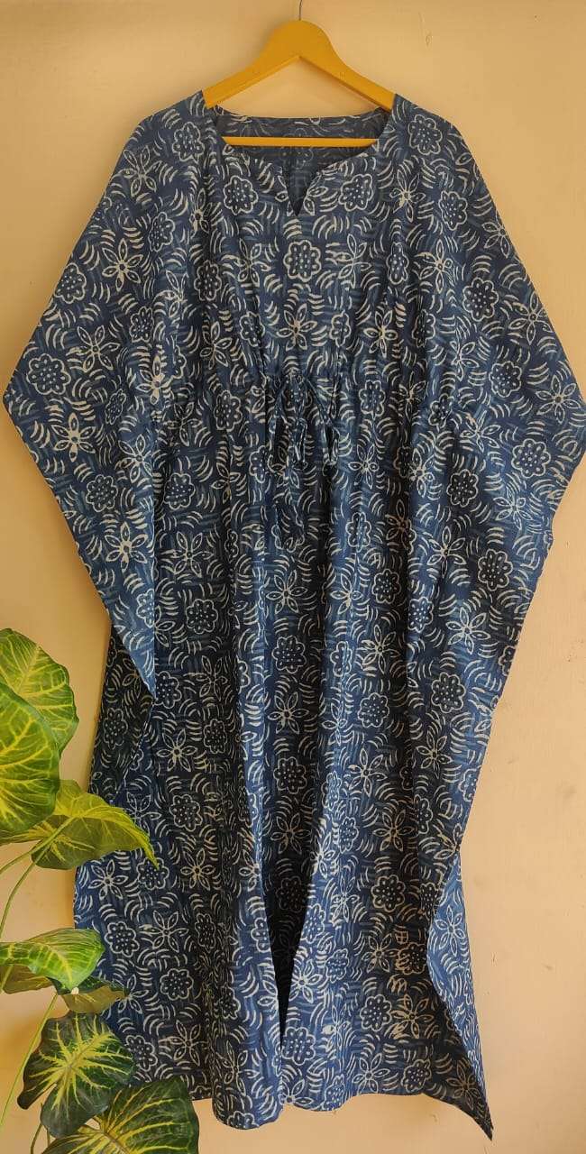 Aanvi Fab Present Summer Collection Pure Hand Block Printed Long  kaftans Dress On Wholesale