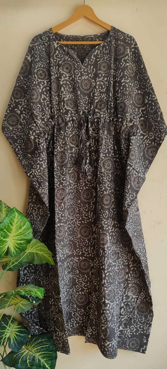 Aanvi Fab Present Summer Collection Pure Hand Block Printed Long  kaftans Dress On Wholesale