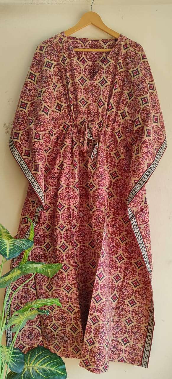 Aanvi Fab Present Summer Collection Pure Hand Block Printed Long  kaftans Dress On Wholesale