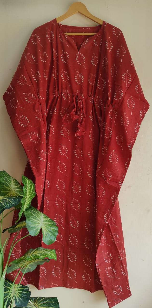 Aanvi Fab Present Summer Collection Pure Hand Block Printed Long  kaftans Dress On Wholesale