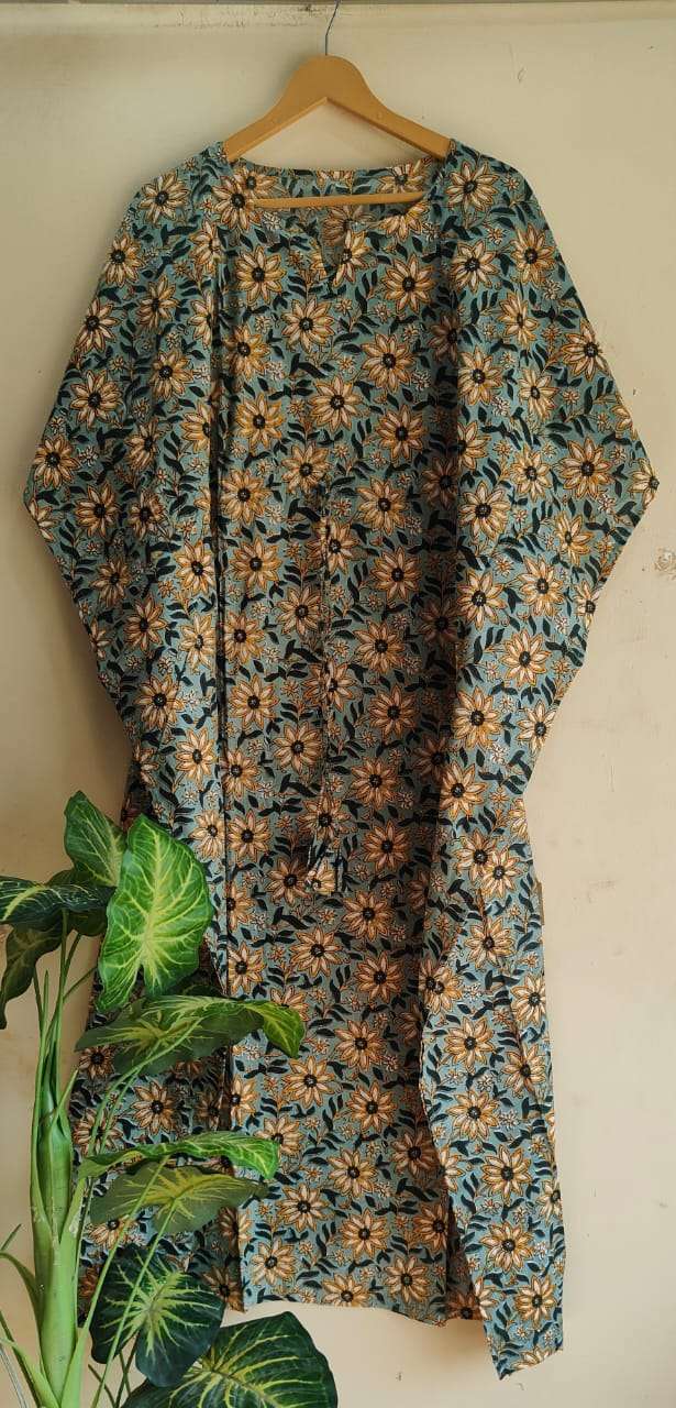 Aanvi Fab Present Summer Collection Pure Hand Block Printed Long  kaftans Dress On Wholesale