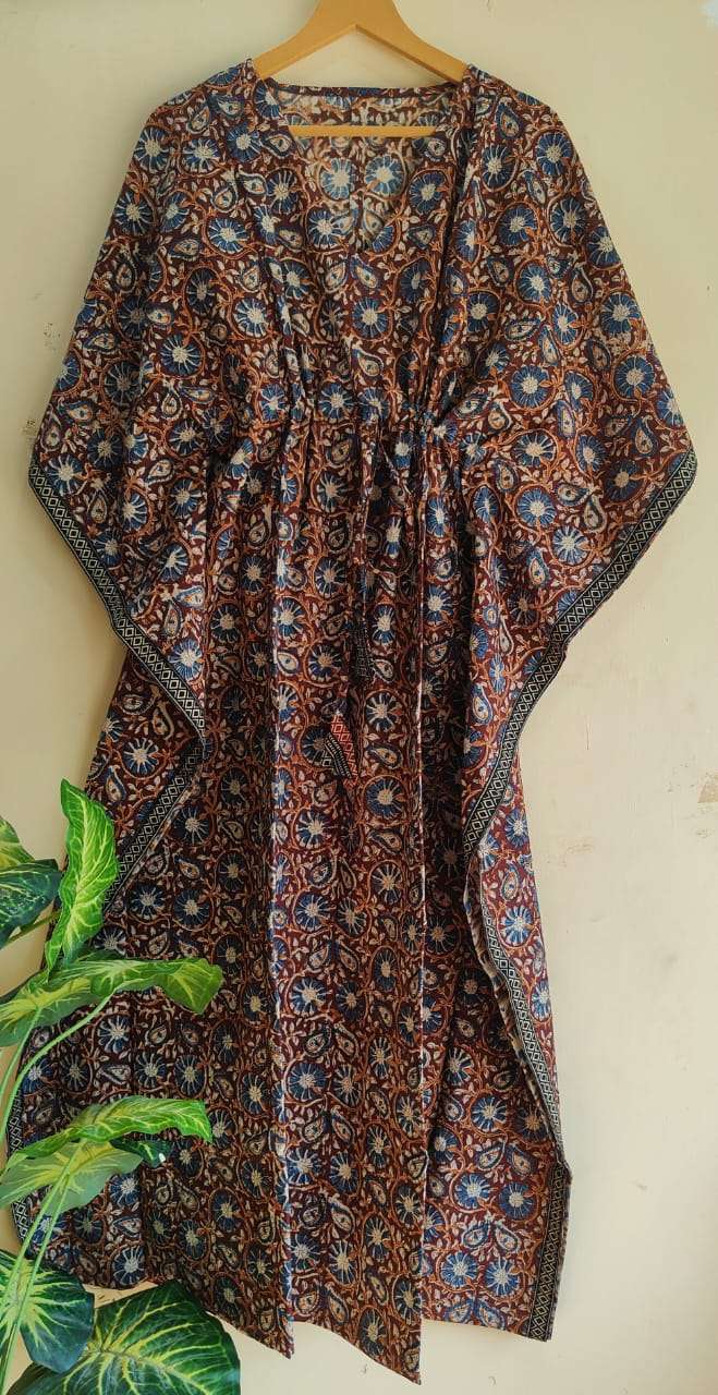 Aanvi Fab Present Summer Collection Pure Hand Block Printed Long  kaftans Dress On Wholesale