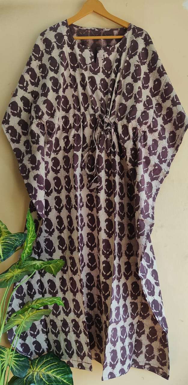 Aanvi Fab Present Summer Collection Pure Hand Block Printed Long  kaftans Dress On Wholesale