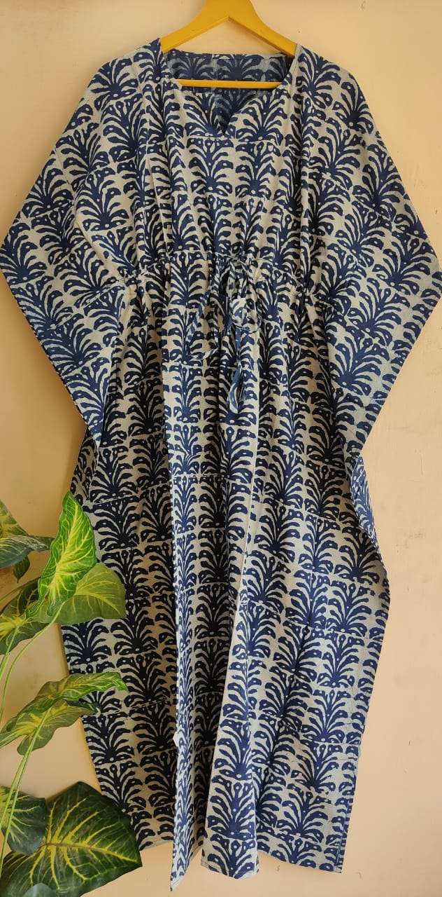 Aanvi Fab Present Summer Collection Pure Hand Block Printed Long  kaftans Dress On Wholesale