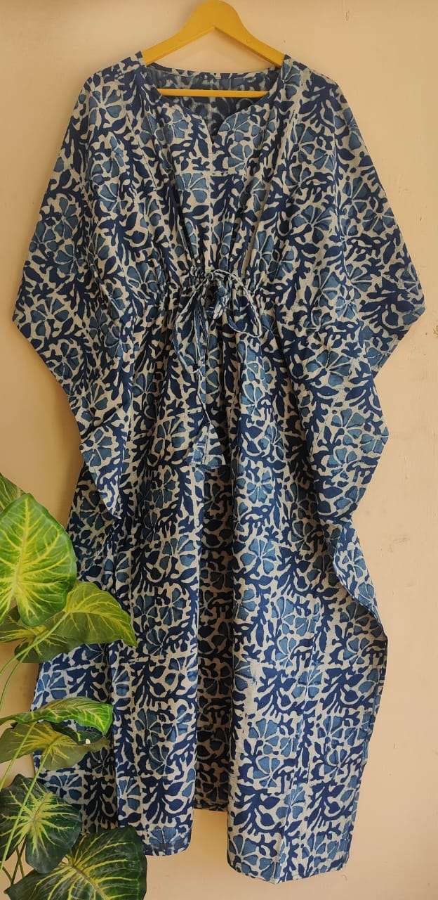 Aanvi Fab Present Summer Collection Pure Hand Block Printed Long  kaftans Dress On Wholesale