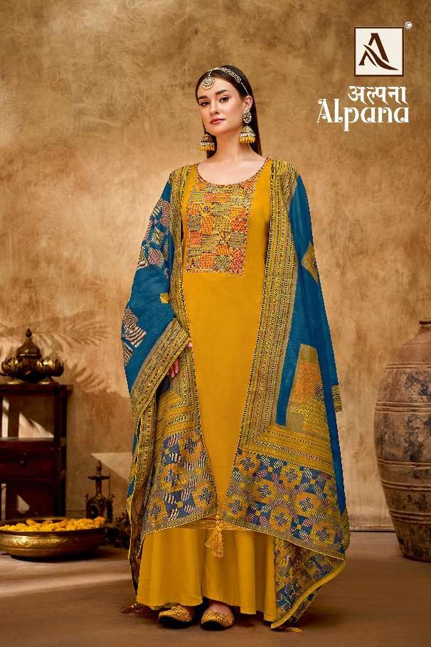  Alok Suit Present Alpana  Pure Zam Dyed Designer Embroidery On Wholesale