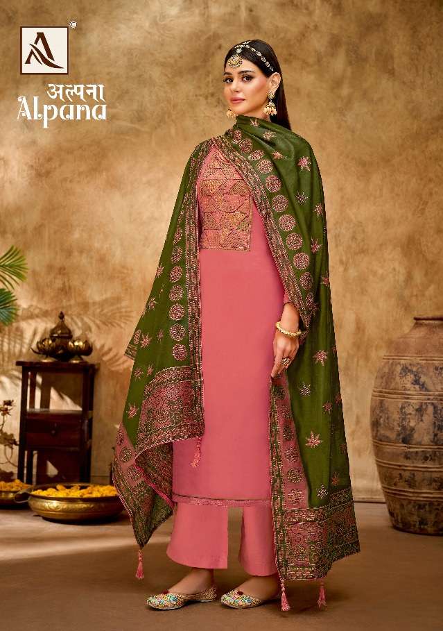  ALOK SUITS PRESENT ALPANA PURE ZAM DYED DESINGER EMBROIDERY SUITS ON WHOLESALE