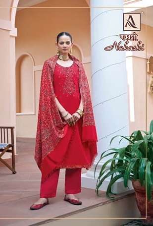 Alok Suits Present Nakashi 1137 Series Viscose Pashmina Suits Winter On Wholesale