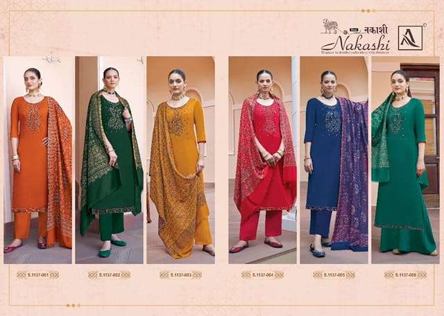 Alok Suits Present Nakashi 1137 Series Viscose Pashmina Suits Winter On Wholesale