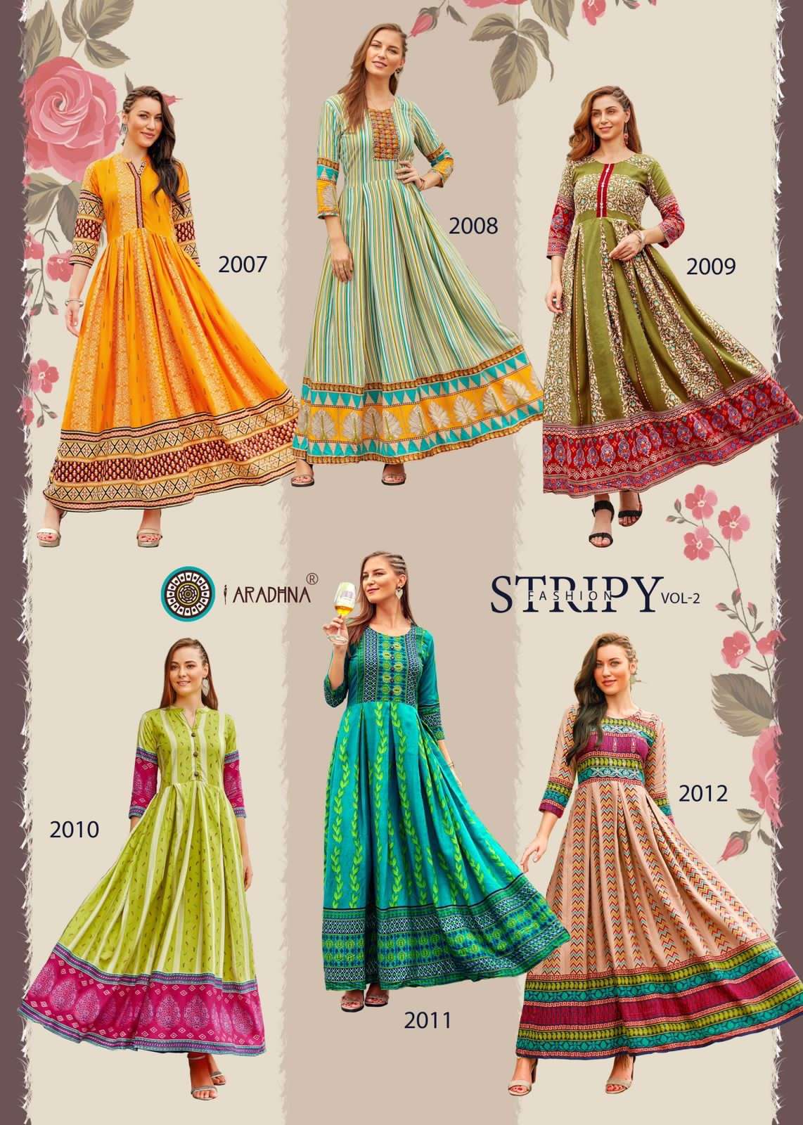 Aradhna Fashion Stripy 2 Heavy Cotton Anarkali Kurti Collection