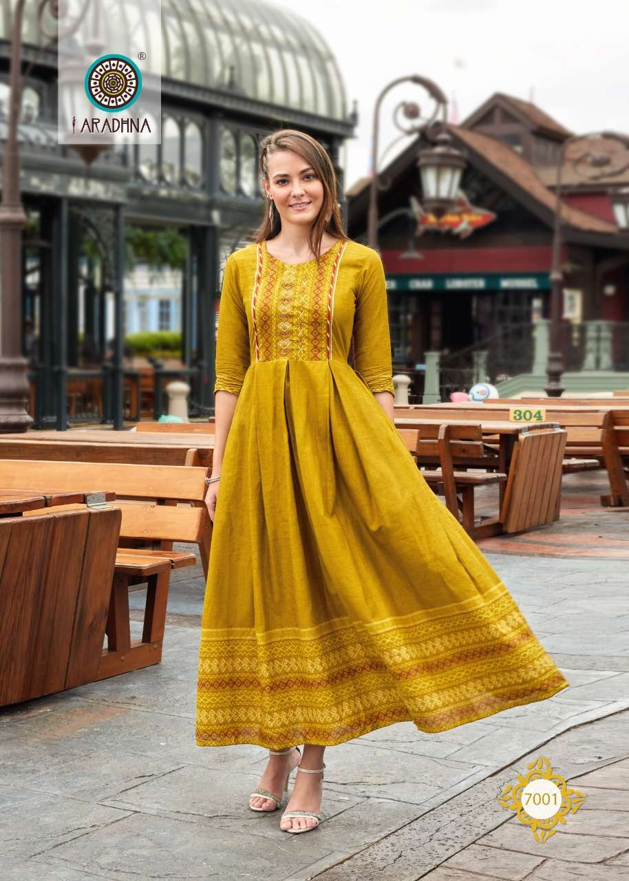  ARADHNA Present Stylish Gown Style LEVEL 7 Kurti  On Wholesale With Beautiful Print And Work