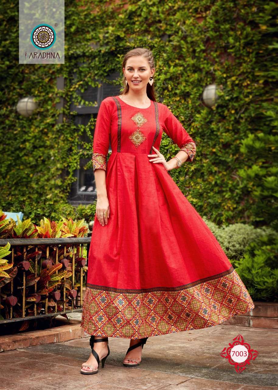  ARADHNA Present Stylish Gown Style LEVEL 7 Kurti  On Wholesale With Beautiful Print And Work