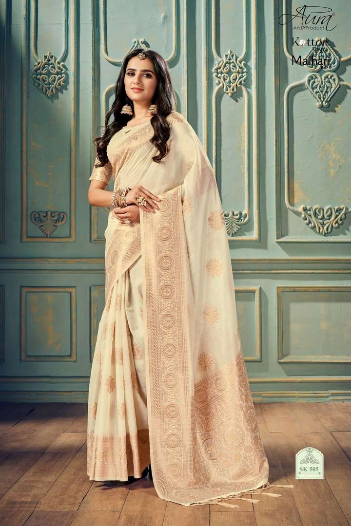  Aura Malhari Present Vol-5 Soft Cotton with Weaving Border and Pallu and Butta On Wholesale