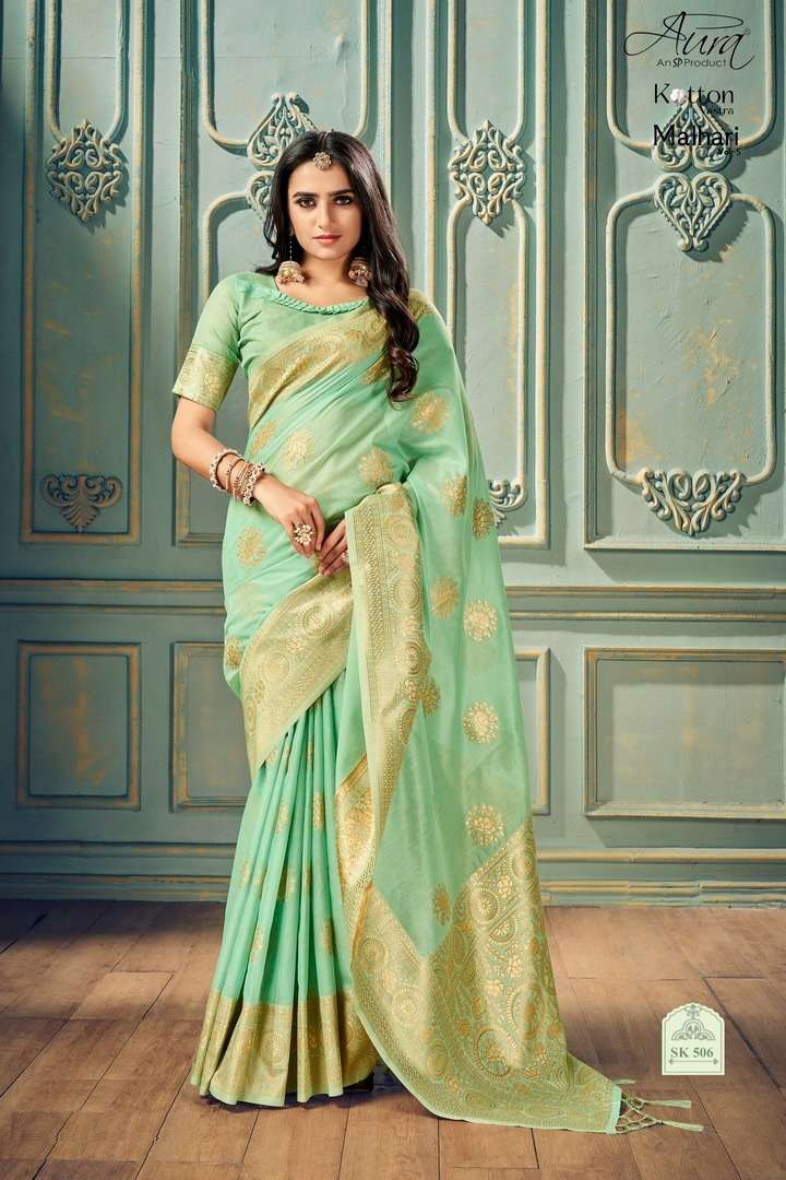  Aura Malhari Present Vol-5 Soft Cotton with Weaving Border and Pallu and Butta On Wholesale