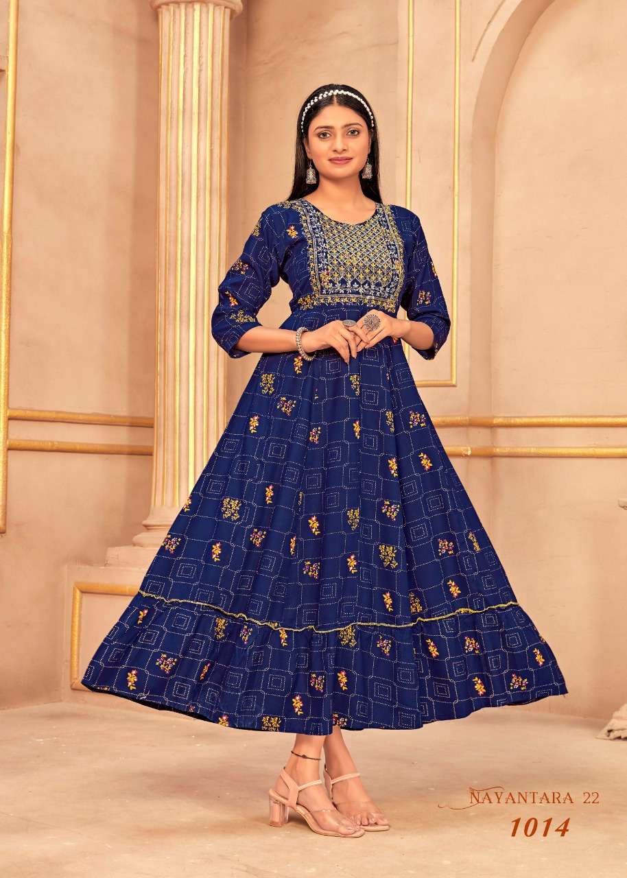 Banwery Present NAYANTHARA VOL -22  Foil Print Flair Gown  ON Embroidery 