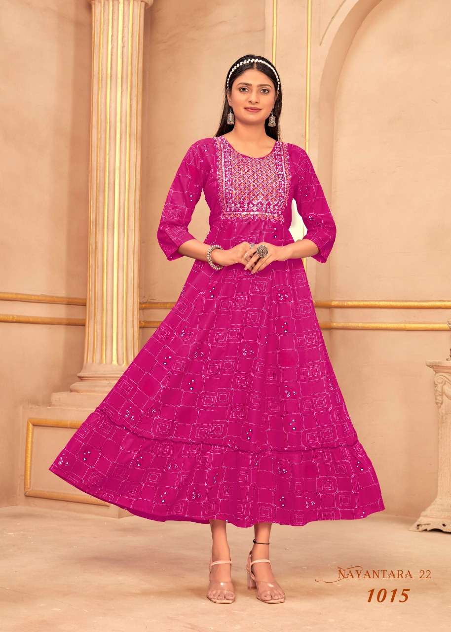 Banwery Present NAYANTHARA VOL -22  Foil Print Flair Gown  ON Embroidery 
