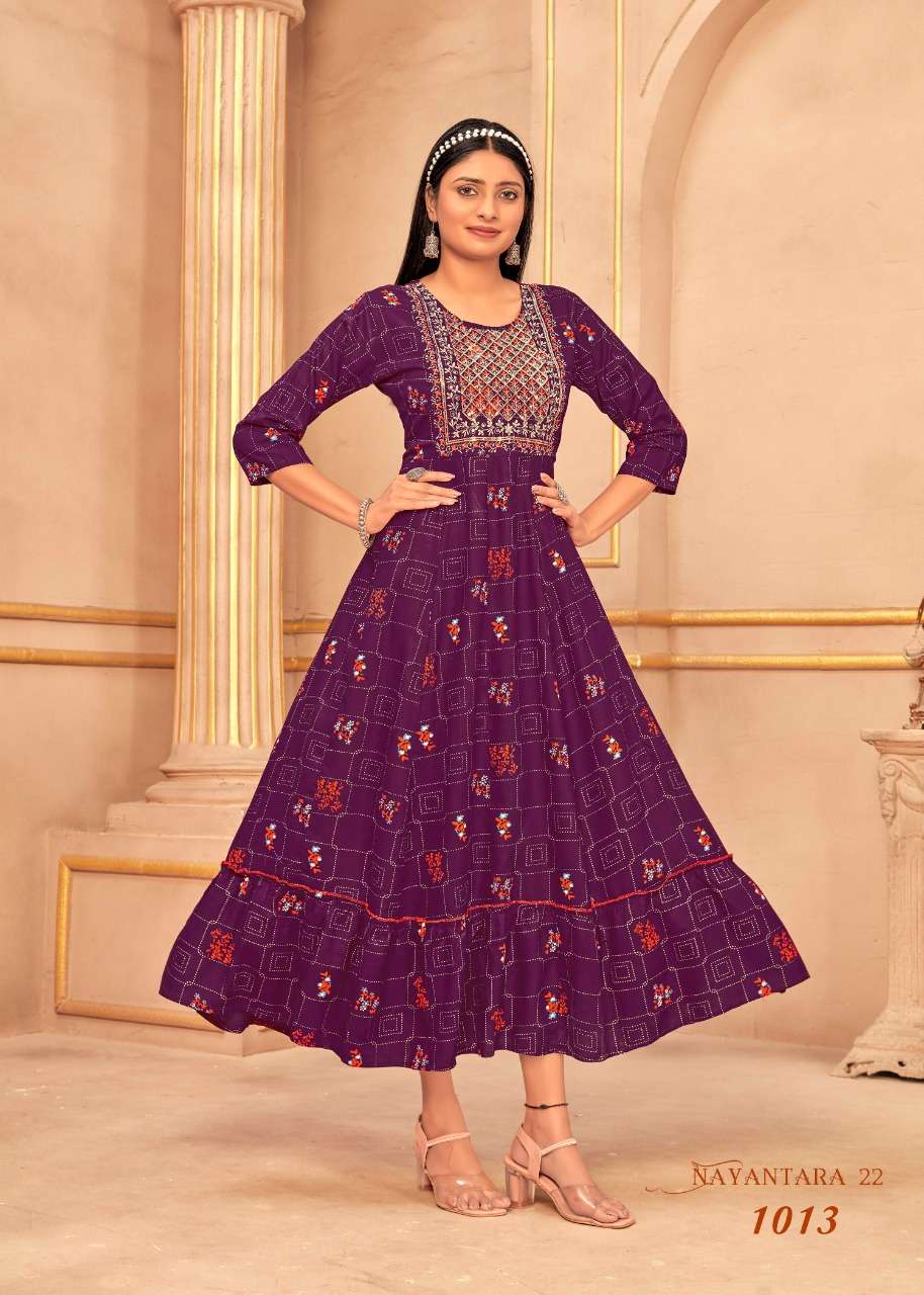 Banwery Present NAYANTHARA VOL -22  Foil Print Flair Gown  ON Embroidery 