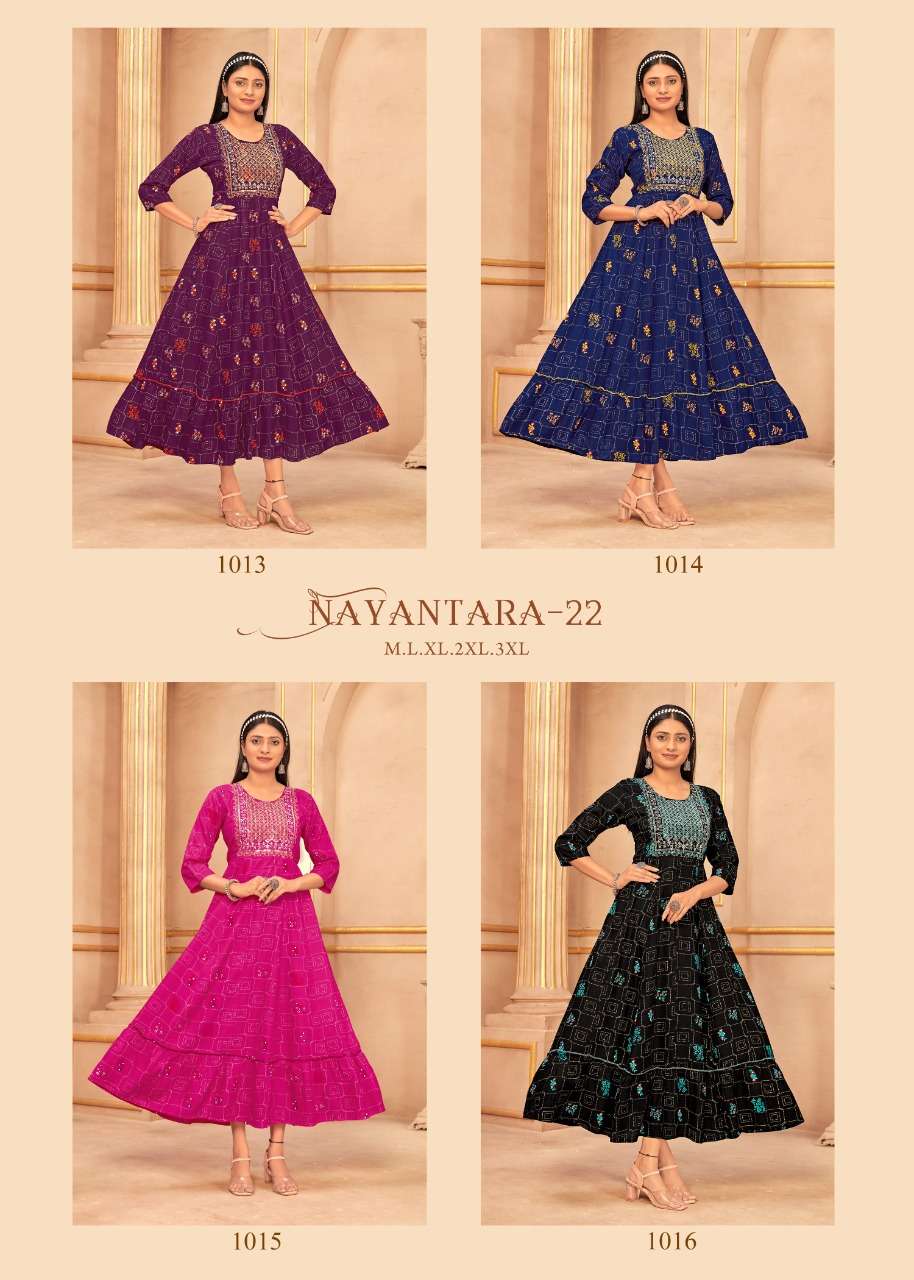 Banwery Present NAYANTHARA VOL -22  Foil Print Flair Gown  ON Embroidery 