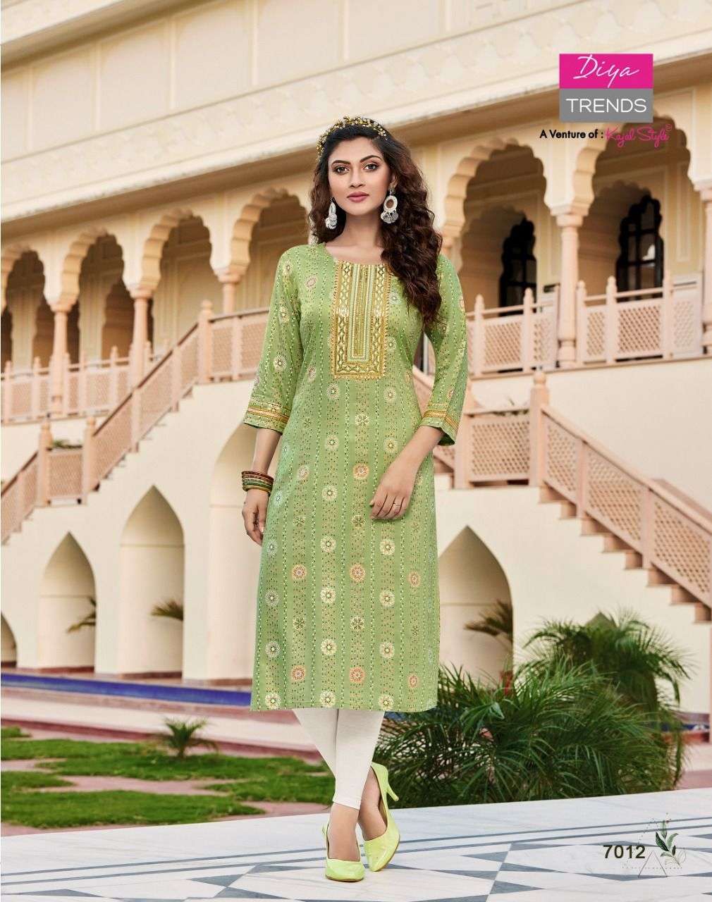 DIYA TRENDS LAUNCHED CLASSY REYON FOIL Prints  Fancy Embroidery KURTI