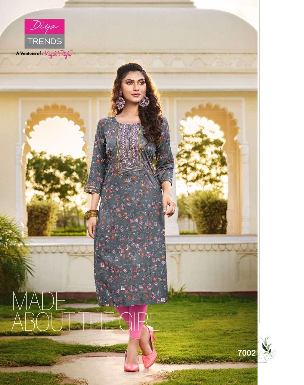 DIYA TRENDS LAUNCHED CLASSY REYON FOIL Prints  Fancy Embroidery KURTI