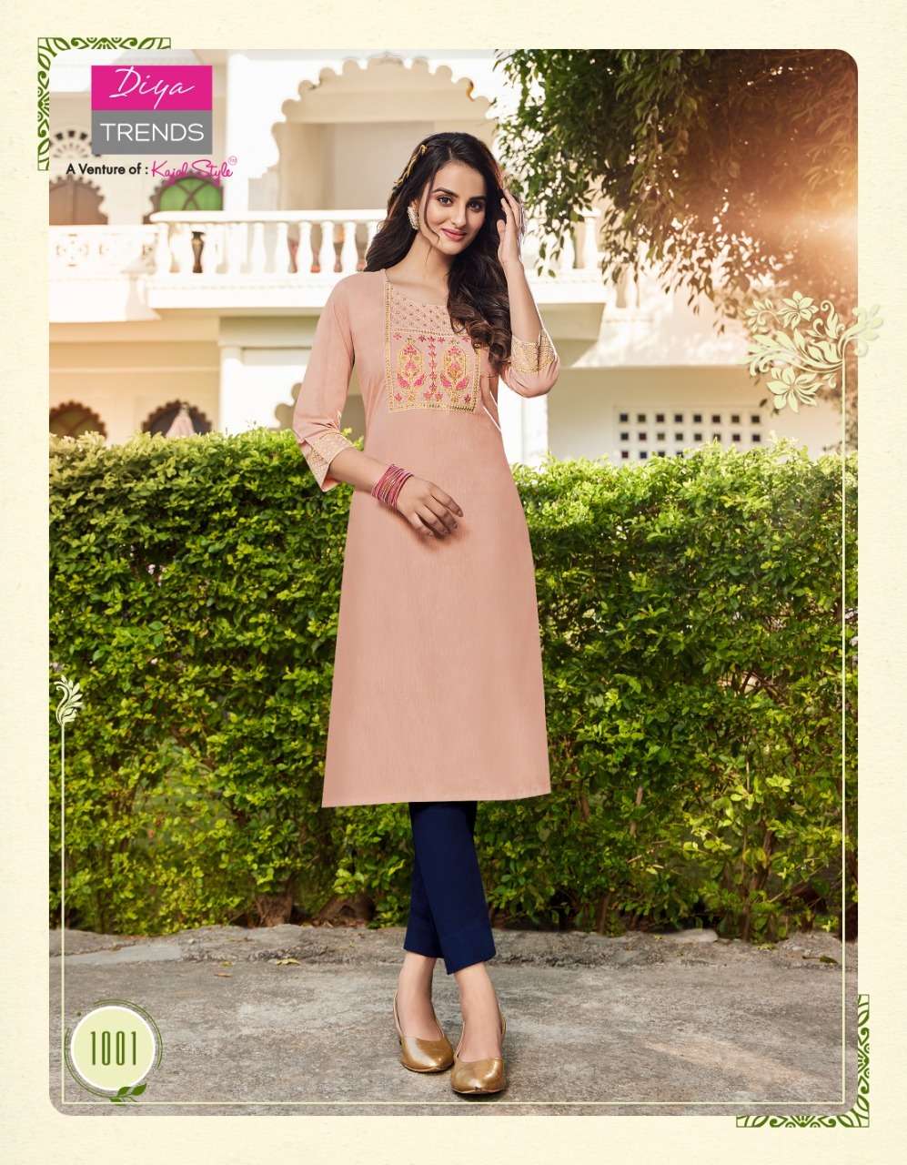 DIYA TRENDS LAUNCHED FASHION BIRD VOL-1 KAJAL STYLE RAYON LINEN EMBROIDERY KURTI ON WHOLESALE
