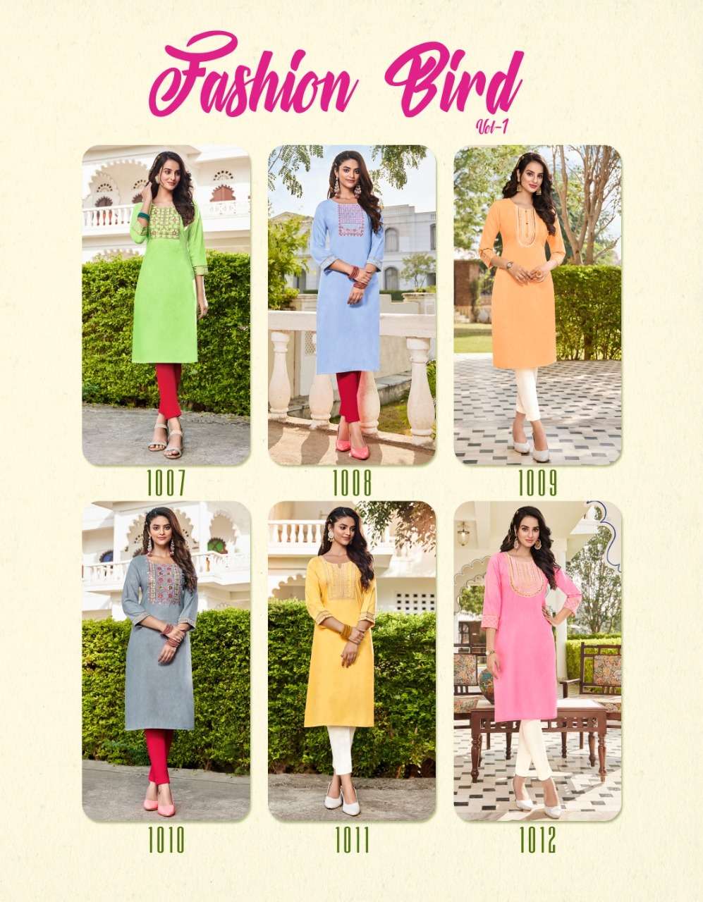 DIYA TRENDS LAUNCHED FASHION BIRD VOL-1 KAJAL STYLE RAYON LINEN EMBROIDERY KURTI ON WHOLESALE