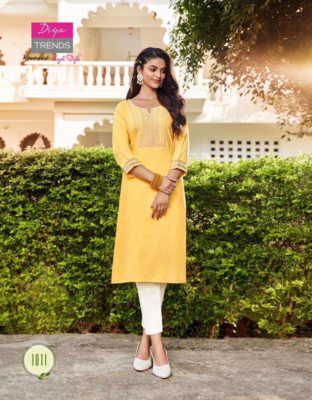 DIYA TRENDS LAUNCHED FASHION BIRD VOL-1 KAJAL STYLE RAYON LINEN EMBROIDERY KURTI ON WHOLESALE